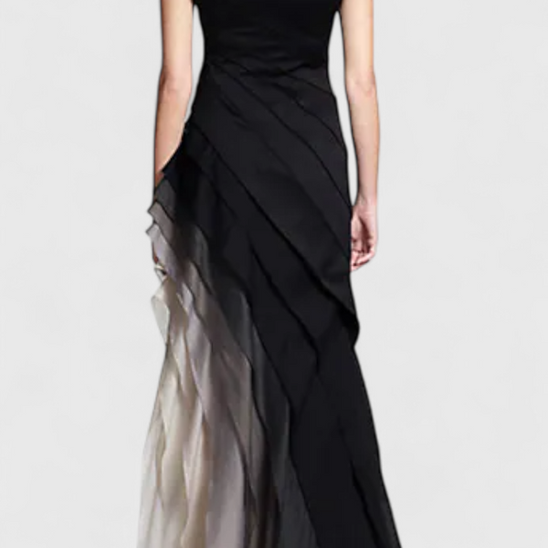 אנגלה שמלת דגרד בשכבות עם מחשוף סירה וסילואט רך