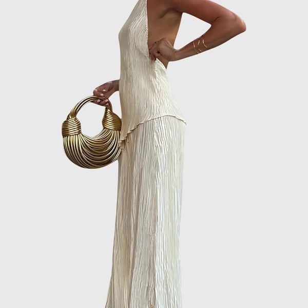 סט פילריקה אלגנטי עם טופ אסימטרי ומכנסיים זורמים