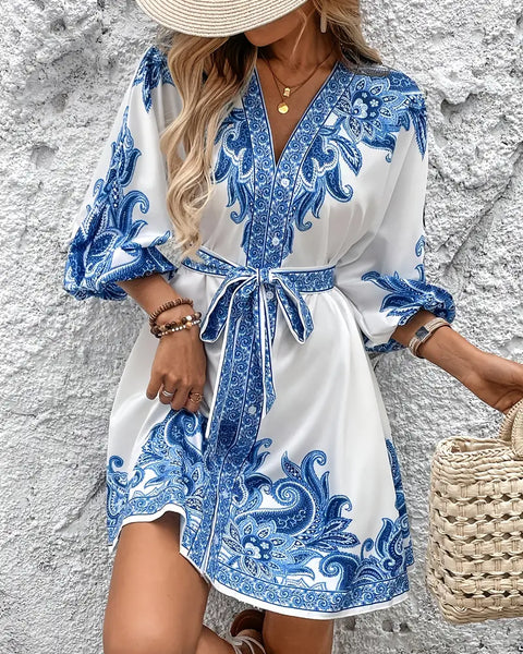 Gwenda - שמלת קו A עם הדפס פייזלי וצווארון V