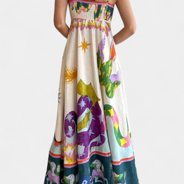 ארלין שמלת מידי פשתן מודפסת מעורבת