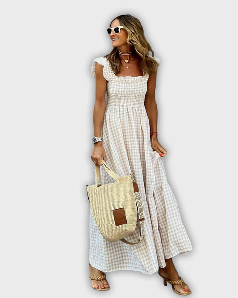 שמלת מקסי עם שרוולים רפויים ודוגמאות פולקה