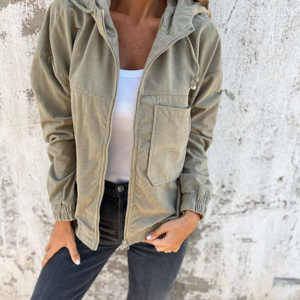 דנה™ | ג׳קט קורדרוי עם כובע ורוכסן קדמי