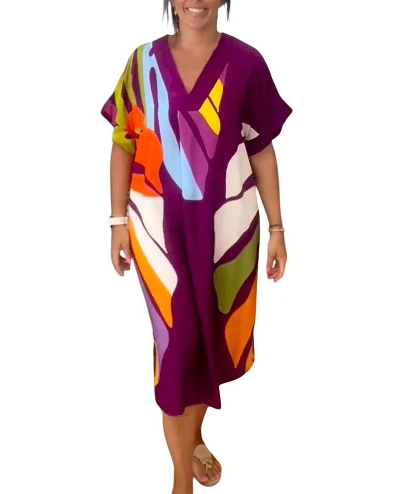 שמלת קימוני עם הדפס עלים חיוניים