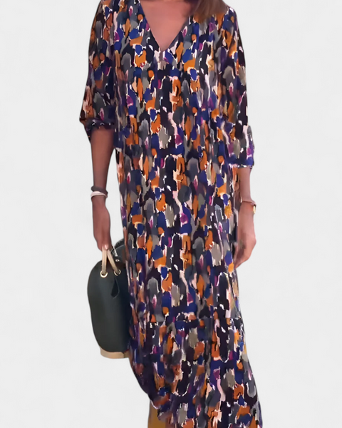 סמלת טודורה רטרו עם צווארון V ושרוולים נפוחים