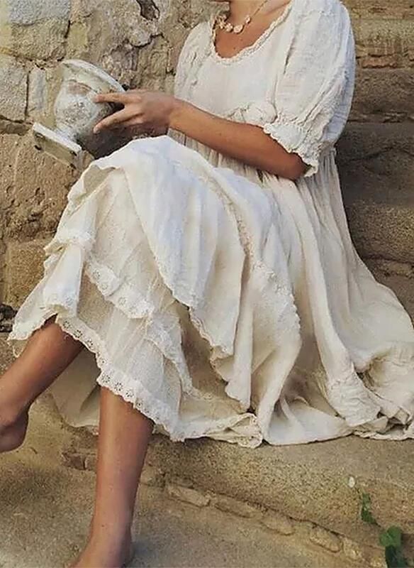 Tannaz - שמלת רולרה נוחה עם צווארון עגול ושרוולים קצרים