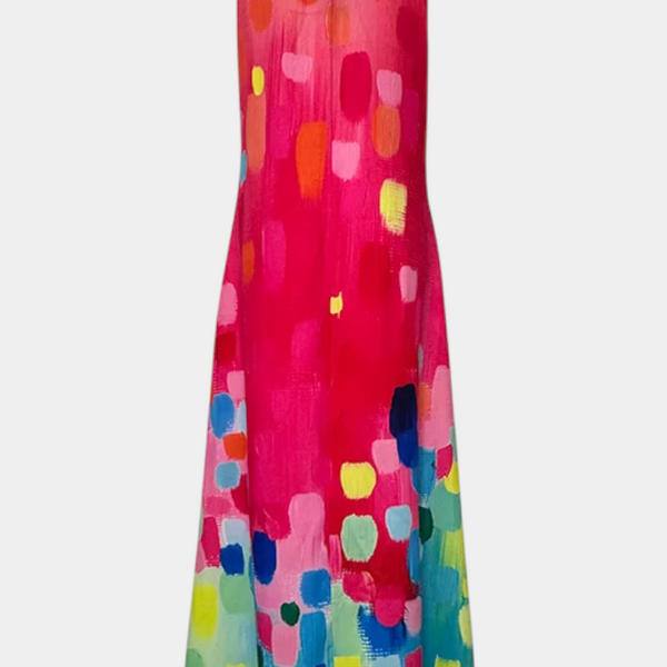 שמלת אננה צבעונית ללא שרוולים עם מחשוף בצורת V