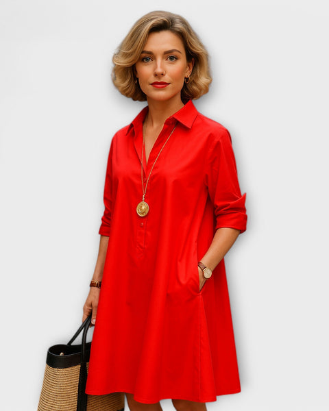 שמלת חולצה מודרנית עם צווארון ושרוולים 3/4