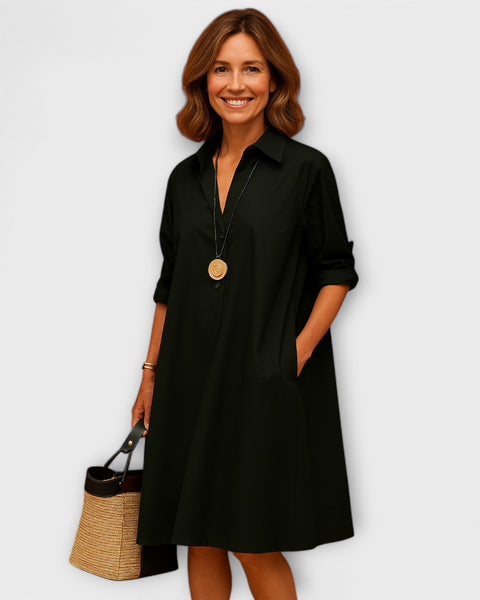 שמלת חולצה מודרנית עם צווארון ושרוולים 3/4