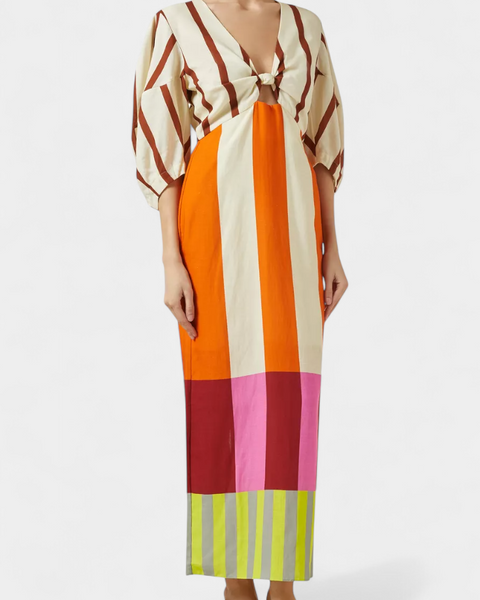 אליסון שמלה רכה עם מחשוף קדמי ושרוולים תפוחים