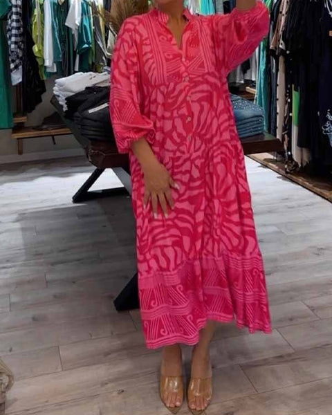 Elyanna - שמלת צווארון V מודפסת