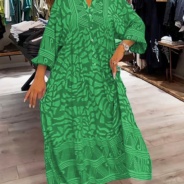 Elyanna - שמלת צווארון V מודפסת