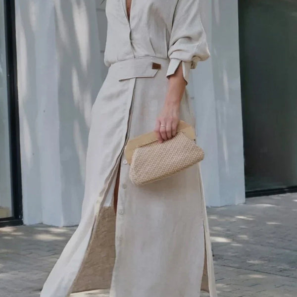 Simona - שמלת מקסי מִכּותָנָה ופשתן