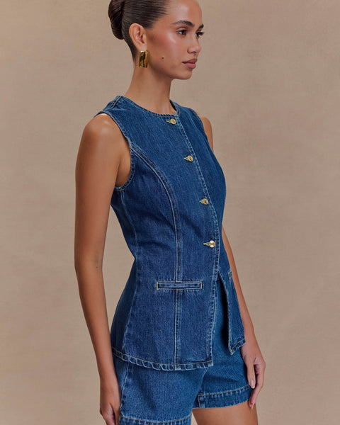 Vespera - סט וסט ללא שרוולים עם צווארון עגול