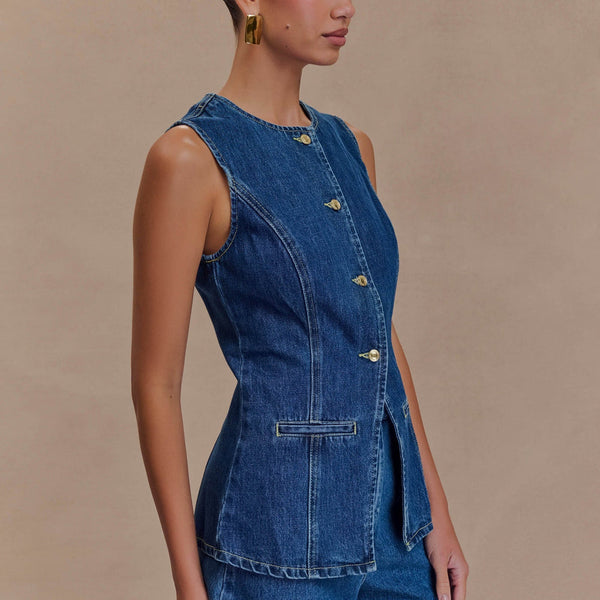 Vespera - סט וסט ללא שרוולים עם צווארון עגול