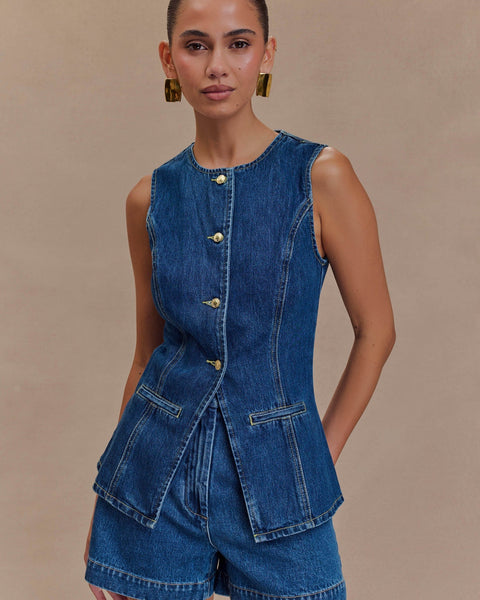 Vespera - סט וסט ללא שרוולים עם צווארון עגול