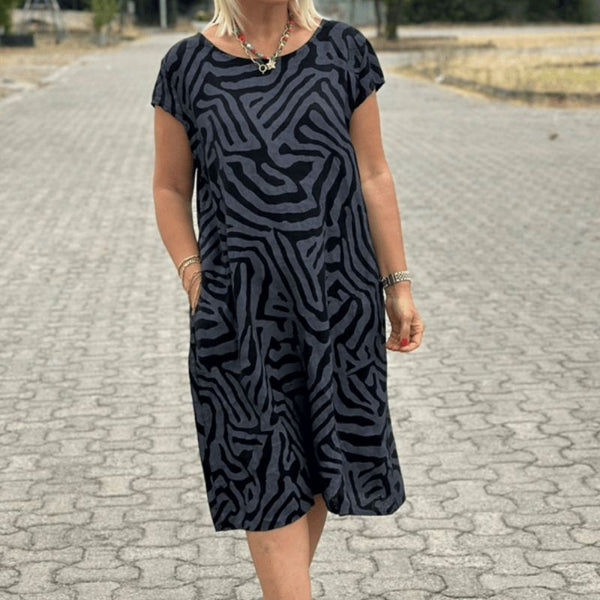 נליה™ - שמלת קיץ עם צווארון עגול ודפס יפה