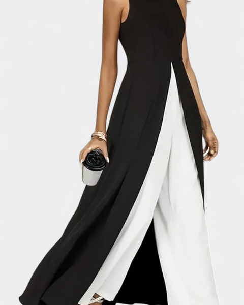 אלישיה סט ביכolor אלגנטי ללא שרוולים עם מכנסיים רחבים