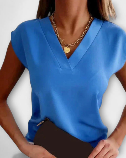 חולצת נשים קיץ עם צווארון V גזרה רפויה
