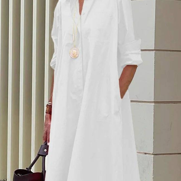 שמלת חולצה מודרנית עם צווארון ושרוולים 3/4