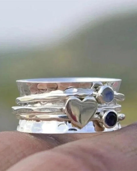 טבעת ספינר בצורת לב עם אבנים זוהרות