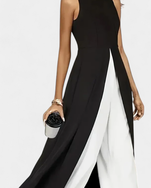 אלישיה סט ביכolor אלגנטי ללא שרוולים עם מכנסיים רחבים