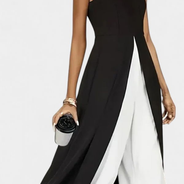 אלישיה סט ביכolor אלגנטי ללא שרוולים עם מכנסיים רחבים