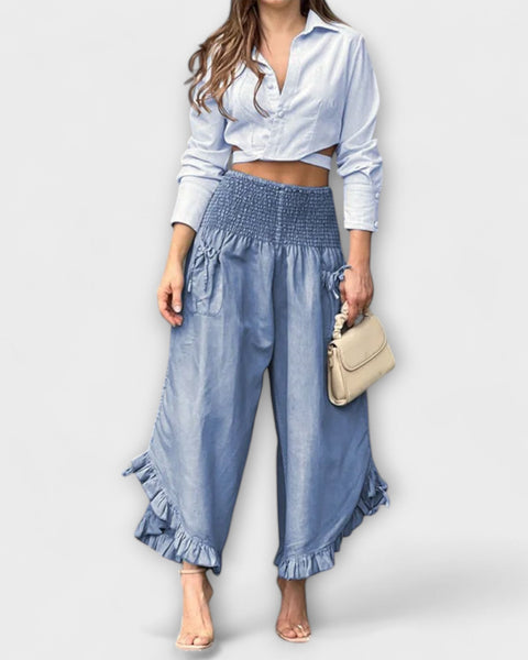 מכנסי פשתן רפויים עם קפלים טרנדיים