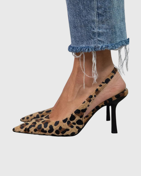 סדה - עקבים בכחול עם חצי פתוח דגם נמר