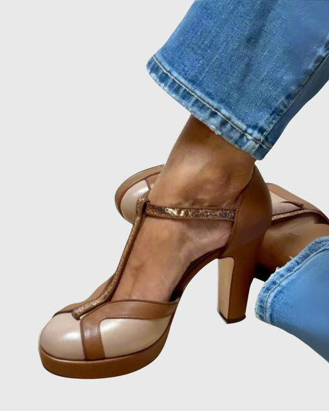 אסנת - סנדלים רטרו עם עקב רחב