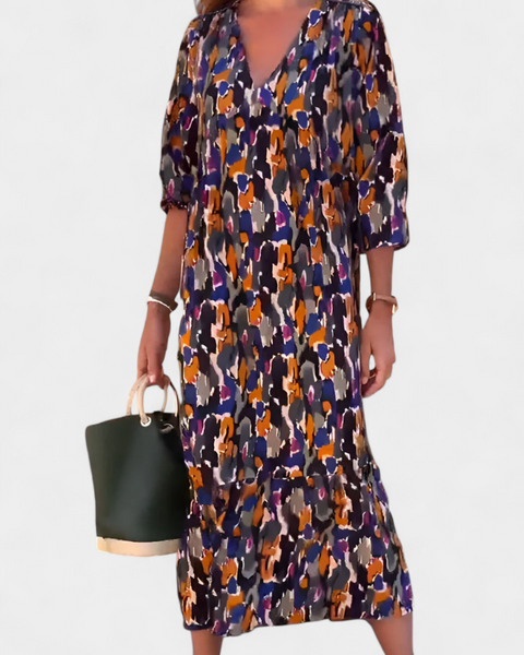 סמלת טודורה רטרו עם צווארון V ושרוולים נפוחים