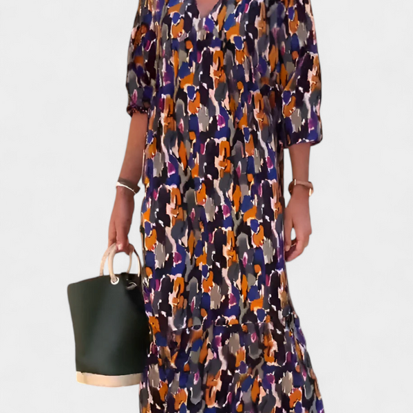 סמלת טודורה רטרו עם צווארון V ושרוולים נפוחים