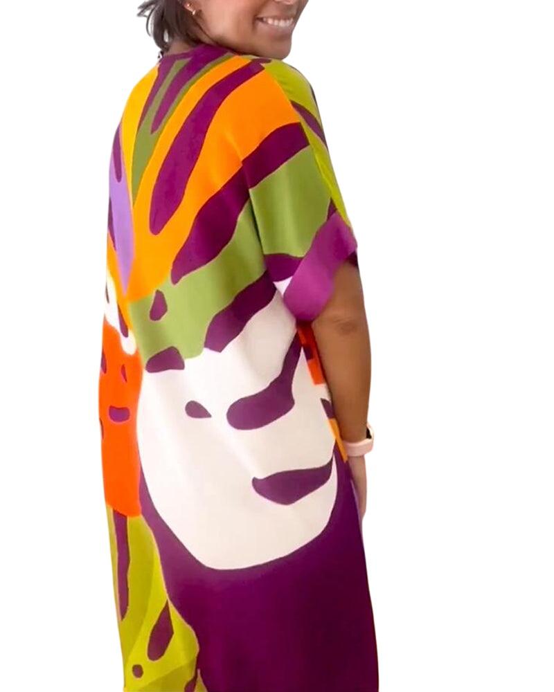 שמלת קימוני עם הדפס עלים חיוניים