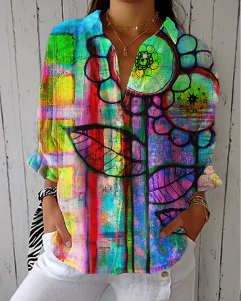 פנה - חולצת פריחה אמנותית