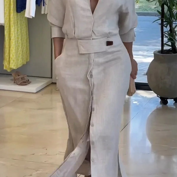 Simona - שמלת מקסי מִכּותָנָה ופשתן