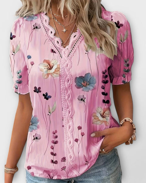 חולצת אמילי עם צווארון V בגזרה רפויה ואלגנטית