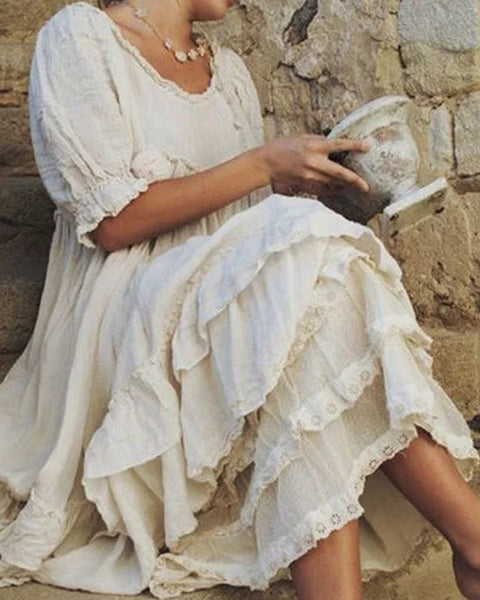 Tannaz - שמלת רולרה נוחה עם צווארון עגול ושרוולים קצרים