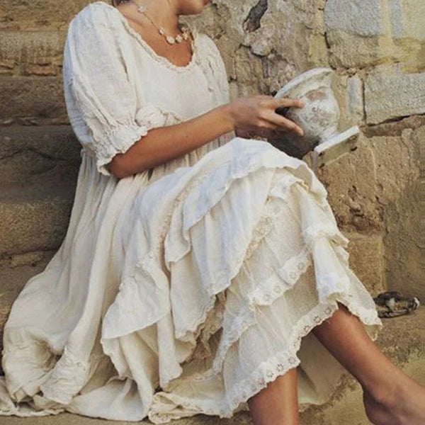 Tannaz - שמלת רולרה נוחה עם צווארון עגול ושרוולים קצרים