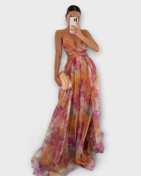 שמלת מקסי אלגנטית מבד רשת קליל