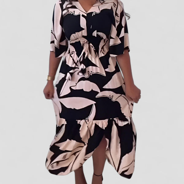 קאיה | שמלת V-צוואר אלגנטית עם שרוולים באורך 3/4 ופרט קשירה