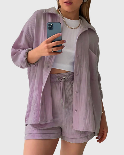 סט בד קיץ עם חולצה ומכנסיים קצרים