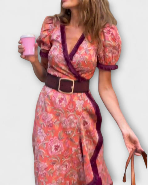 שמלות מקסי אלגנטיות ורודות עם שרוולים קצרים