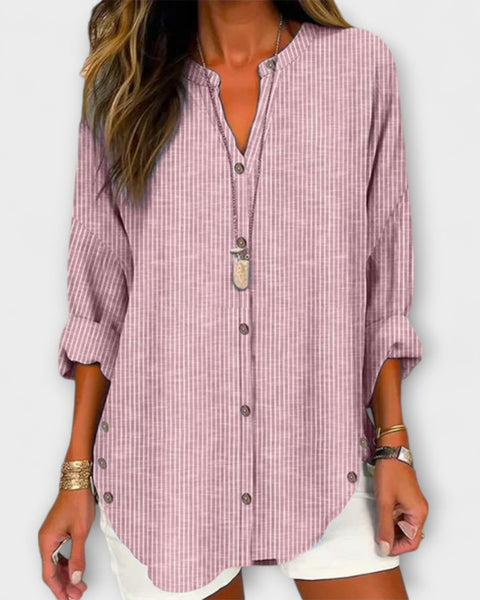 טופ לוצידה עם צווארון V ודוגמת פסים אלגנטית