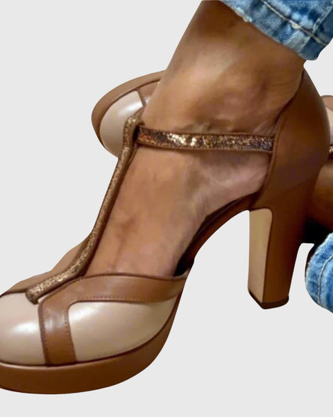 אסנת - סנדלים רטרו עם עקב רחב