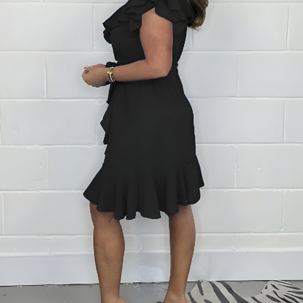 Tansy - שמלתצווארון V נושמת עם מחשוף V ומותניים גבוהים