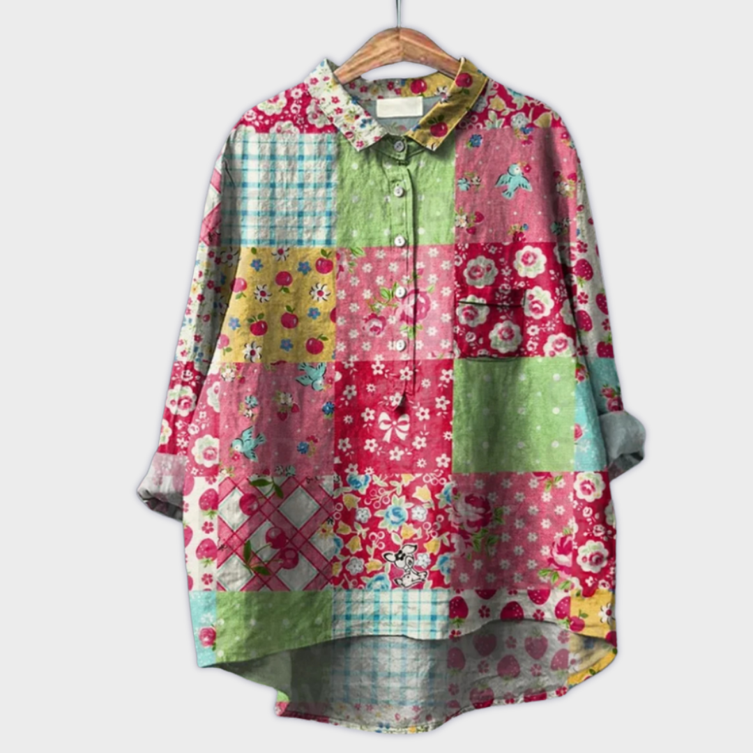 חולצת נשים בעבודת יד עם עיצוב פרחוני