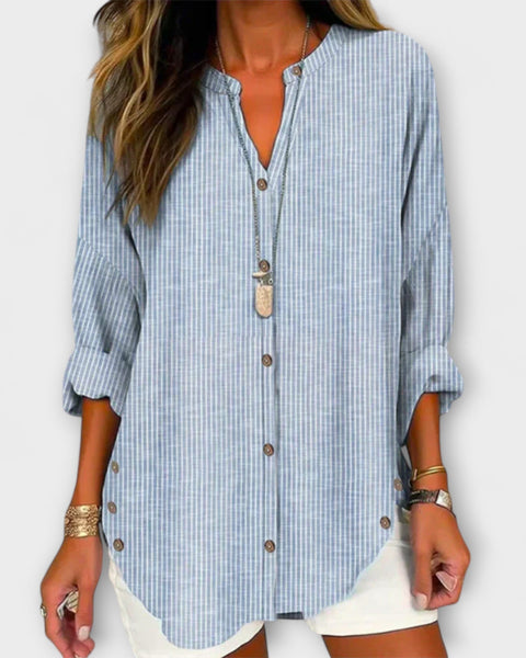 טופ לוצידה עם צווארון V ודוגמת פסים אלגנטית