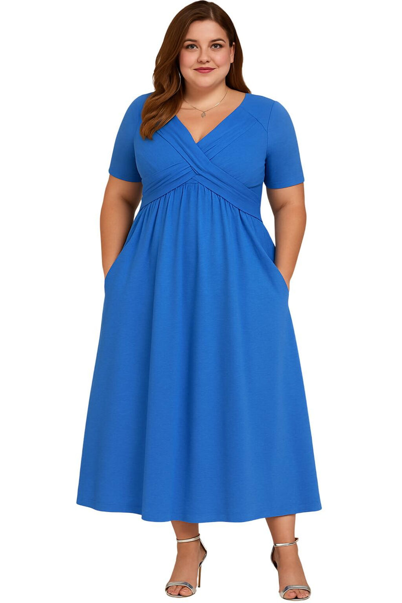 מילאנו | שמלת מידי עם צווארון V מקופלת עם שליטת בטן