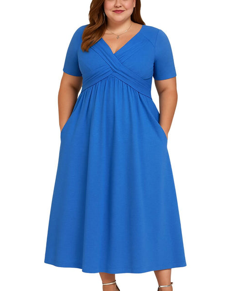 מילאנו | שמלת מידי עם צווארון V מקופלת עם שליטת בטן