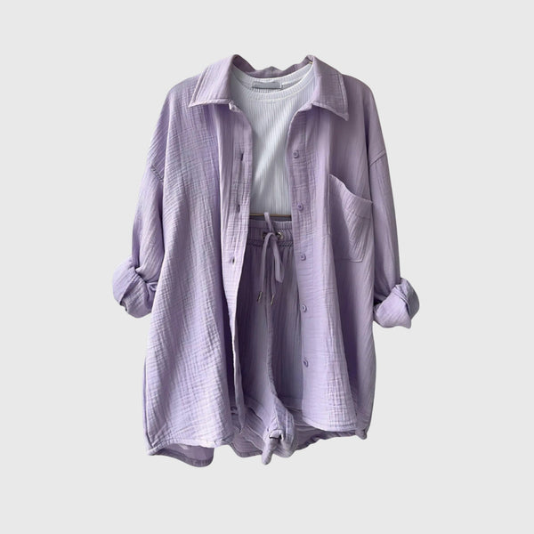 סט בד קיץ עם חולצה ומכנסיים קצרים