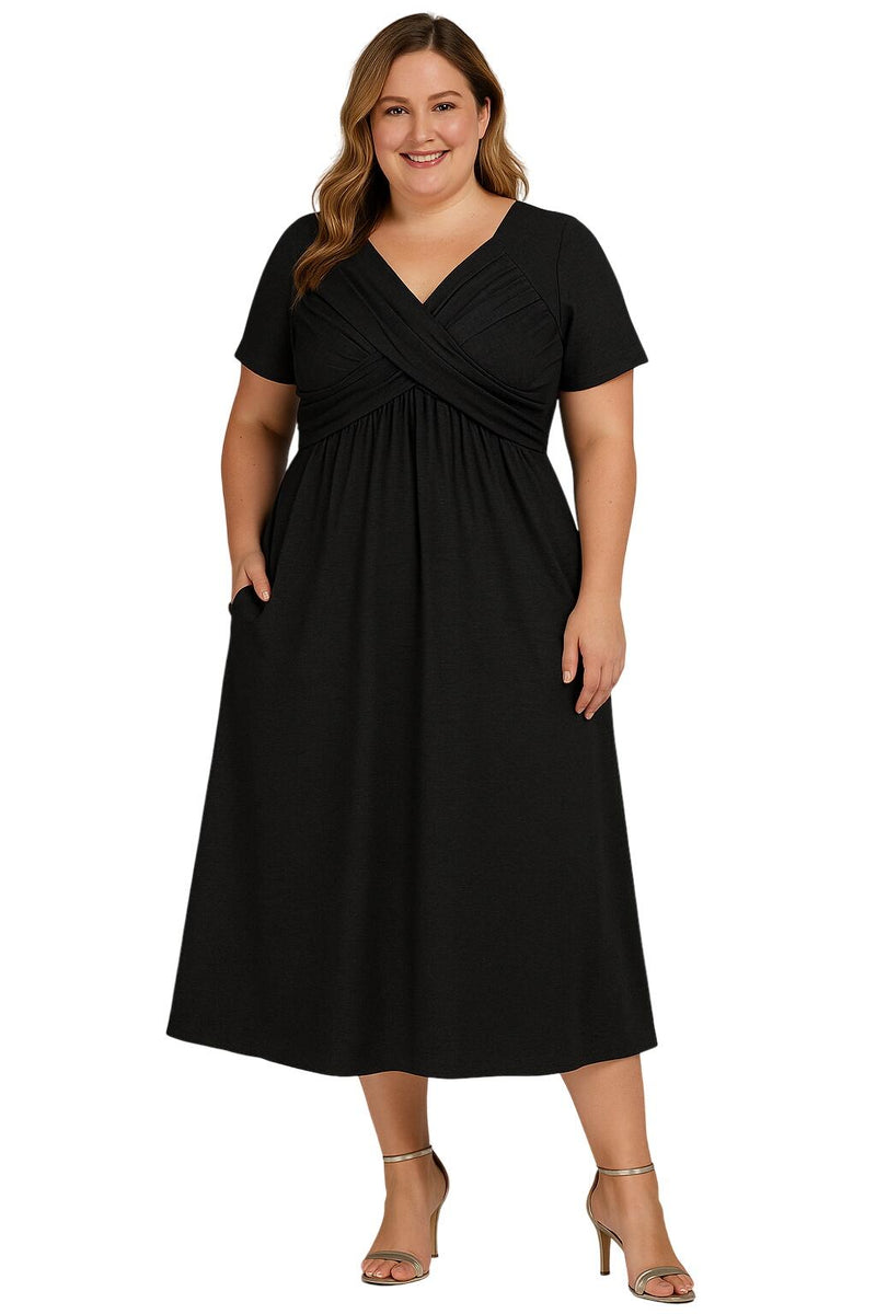 מילאנו | שמלת מידי עם צווארון V מקופלת עם שליטת בטן